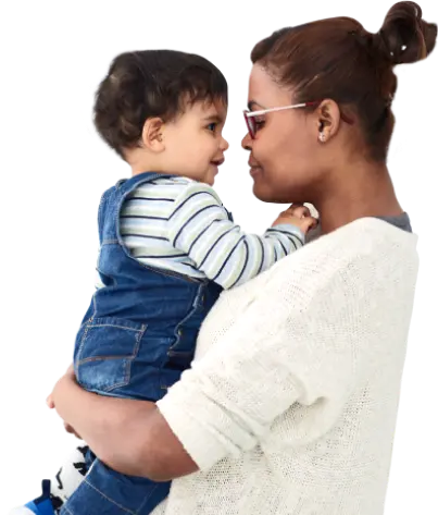 Image of a nanny with a baby on her neck